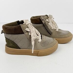 OshKosh B'gosh FEONA-B Toddler Boys 5M Brown Olive High Top Sneakers Zip Lace